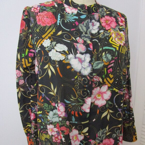 Vivid Floral Black Top Blouse Poly Keystone Bohemian - Picture 2 of 11